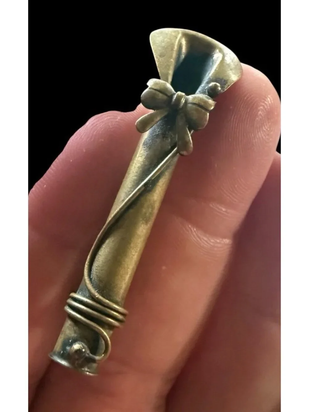 Vintage Brass Modernist Bud Vase Brooch Mid Century Pin